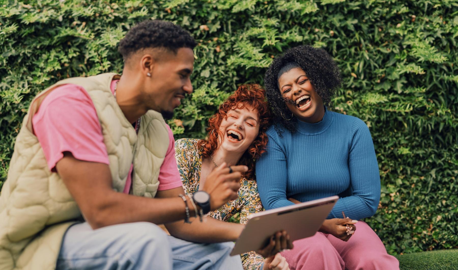 a group of people laughing